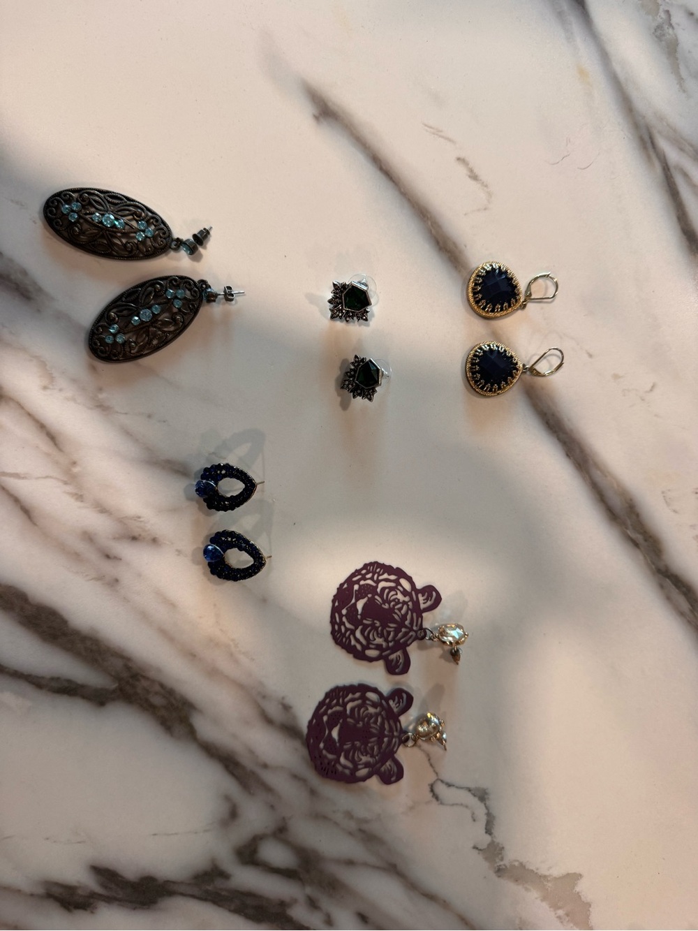 Assorted Women's Earrings Set — Navy, Black, Silver Accents: lot of 5 pairs